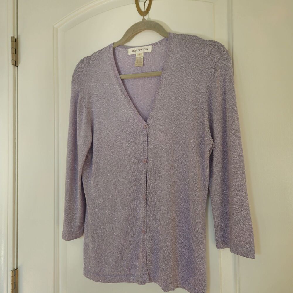 Jones New York Lavender/silver Shimmer Cardigan Womens Med. Classic, Party GUC